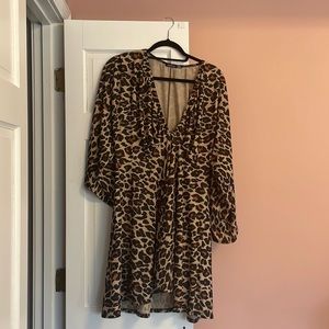 Boohoo leopard print kimono skater dress. Worn once